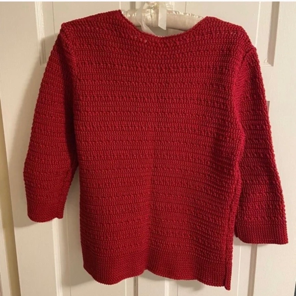 Gorgeous Red Sweater Jacket; Never Worn; Heavy Cotton Knit; Large; 3/4 Sleeves - Picture 3 of 13